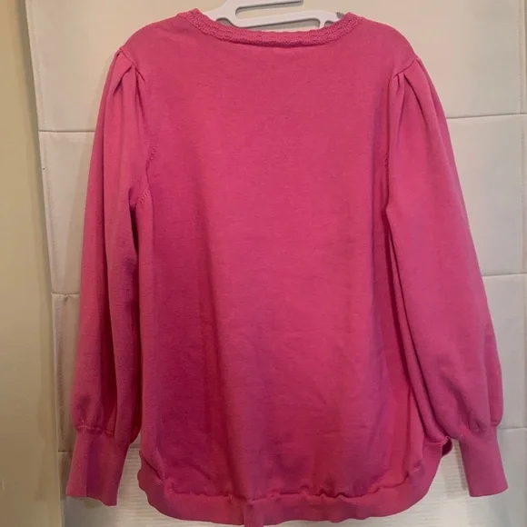Crown & Ivy Hot Pink Puff Sleeve Sweater Plus 2X – Preppy Feminine Winter Knit - Picture 5 of 16